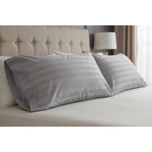 Hotel Style Egyptian Cotton Damask Stripe Pillowcase Set Mouse Grey King